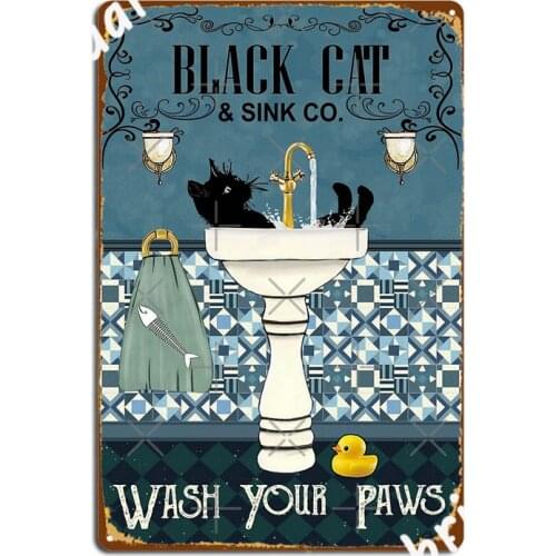 Black Cat Sink Co Wash Your Paws Metal Signs Wall pub Kitchen Decoration Plates Tin sign Posters