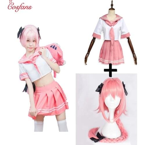 Black Knight Apocrypha Astolfo Cosplay Costume Japanese Student Girl School Uniform Wig Bow Halloween Sailor Suit Full Set 2018