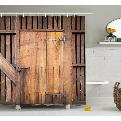 Wooden Barn Door Shower Curtain Rustic Decor Rural Vertical Barns House Nobody Bohemian Decor Print Polyester Bathroom Curtains