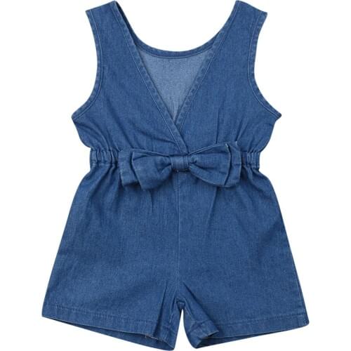 Infant Newborn Baby Girls Denim Romper Children V-neck Sleeveless Jumpsuit Bow One Piece Clothes Summer 2020 New Outfits Sale