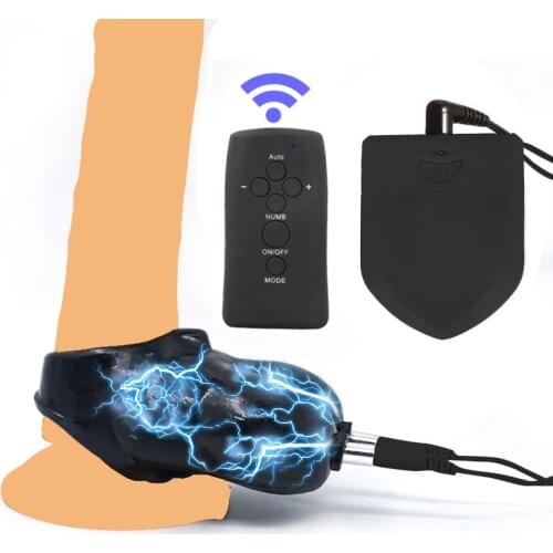 Electro Penis Lock Scrotum Sleeve Sex Ball Stretcher Chastity Cock Cage,Remote Control Electro Shock Penis Squeeze Male Sex Toys