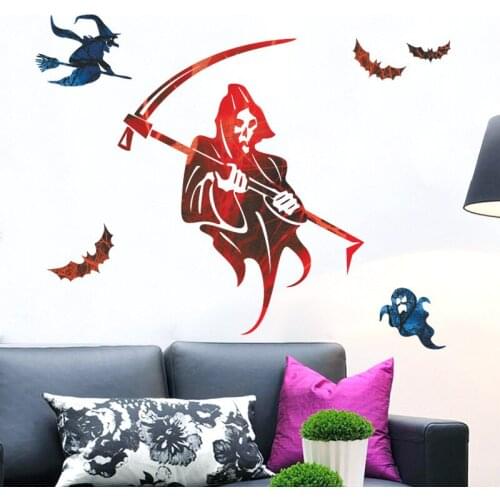 Halloween Bat Witch Skeleton Ghost Theme Wall Stickers For Shop Home Decoration Festival Window Decal Kids Wall Art Decal Poster