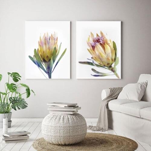 King Protea Print Yellow Flower Pictures Australian Africa Native Flower Wall Art Canvas Painting for Bedroom Home Decor Framed