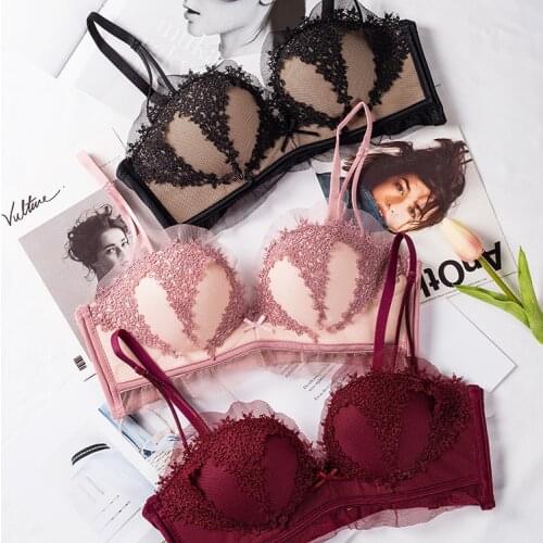 Push Up Bra Set Sexy Underwear Women Panties Bralette Embroidery Lace Temptation Lingerie Female Padded Cotton Bralet Set