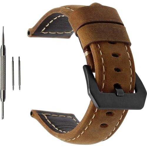 24mm Crazy Horse Leather Wristband Strap Bracelet For Kospet Hope/Optimus Pro/Brave Smart Watch Metal Band Men watch Correa