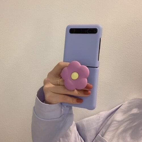Creativity DIY Small Fresh Korean Flower Bracket Case For Samsung Galaxy Z Flip / Flip 3 Frosted PC Hard Cover