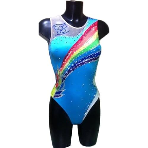 LIUHUO Synchronized Swimming Suits Girls Kids Blue Rhythmic Gymnastics Leotard Children Teens Competition Teamwear Women