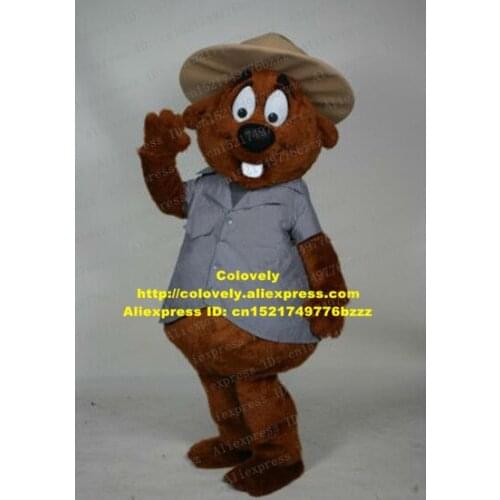 Cool Brown Groundhog Bobac Tarabagane Sisel Beaver Nutria Coypu Mascot Costume Adult White Tooth Gray Coat Big Hat No.7439 FS
