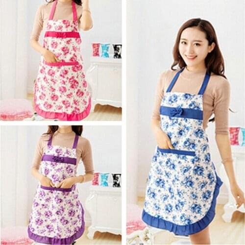 50Pcs/Lot Fashion Womens Housewife Kitchen Aprons Convenient Floral Cook Restaurant Chef Apron Lady