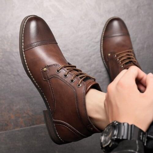 Handcraft Retro Men Leather Boots 2020 New Autumn Men Shoes Big Size 38 46 Casual British Basic Men Western Boots s98