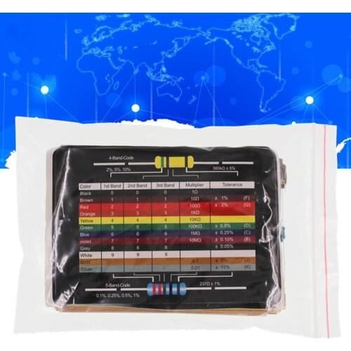 600Pcs/Set 30 Kinds 1/4W Resistance 1% Metal Film Resistor Pack Assorted Kit 1K 10K 100K 220ohm 1M Resistors 300Pcs/Set Durable
