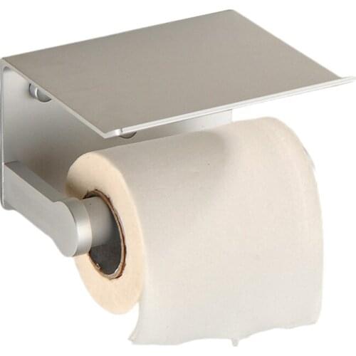 Wall Mounted Black Silver Toilet Paper Holder Tissue Paper Rack Roll Holder With Phone Storage Shelf Bathroom Accessories