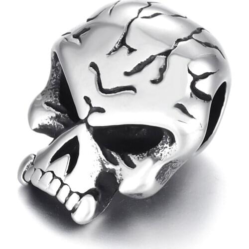 Stainless Steel Skull Bead Polished 6mm Large Hole Beads Metal Charm Accessories for DIY Bracelet Jewelry Making