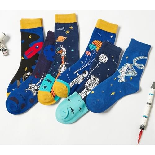 Unisex Socks Astronaut Planet Breathable Cotton Women Socks Funny Happy Socks for Men