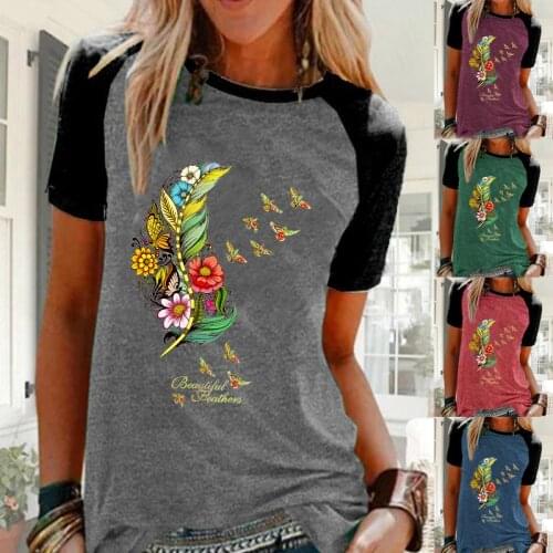 New Summer Fashion Short Sleeve Round Neck T-shirt Casual Butterfly Printed Shirt Loose Pullover Blouse Tops