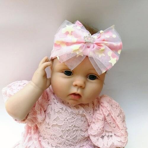 Colorful Print Net Yarn Bows Baby Girls Headband Fashion Crown Bowknot Elastic Nylon Hairband DIY Clothing Decoration Kids Gifts