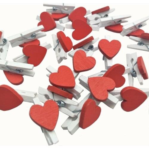 2.5cm 10/20Pcs Mini Heart Love Wooden Clothes Photo Paper Peg Pin Clothespin Craft Postcard Clips Home Wedding Decoration V1767