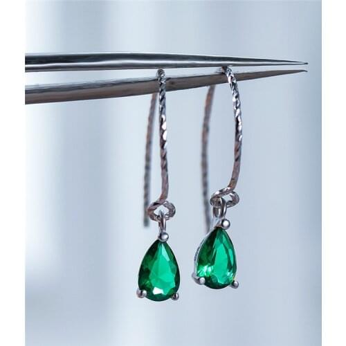Luxury Female Small Water Drop Earrings Fashion 100% Real 925 Sterling Silver Earrings Women Green Hanging Dangle Earrings