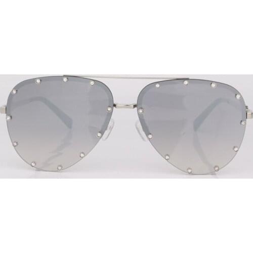 Pilot half frame women sunglasses fashion style silver mirror lens with crystal stone
