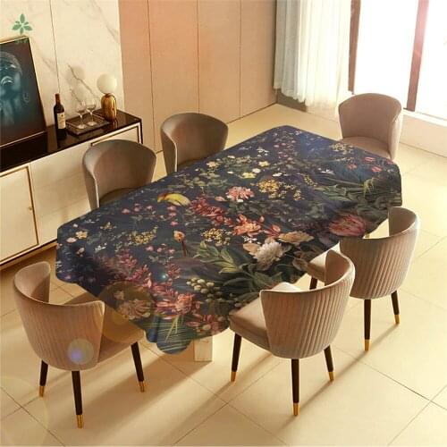 Forest Flowers And Birds Dark Natural Plant Flowers Barbecue Picnic Home Party Table Cloth