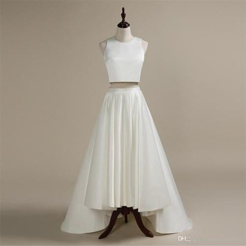 Two Pieces Wedding Dresses New Simple Cheap Wedding Gowns Real Photo Ruched Satin Bridal Gowns