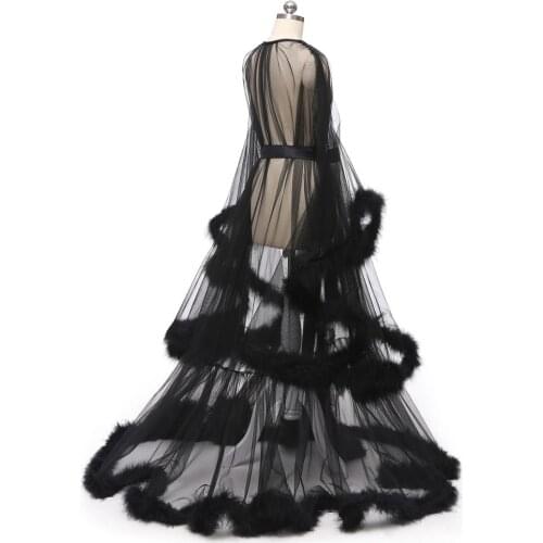 Wedding Bridal Boudoir Robe Pink Feather Bridal Sheer Robe Tulle Illusion Long Birthday Feather Robe Costume Made Sexy Feather