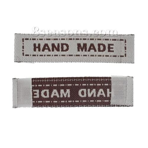 Terylene Woven Printed Labels DIY Scrapbooking Craft Rectangle Gray Message Pattern " Hand Made " 45mmx10mm 100PCs