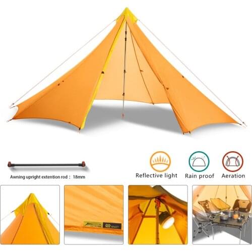 Ultralight 860g Camping Tent 4 Person Outdoor 20D Nylon Both Sides Silicon Coating Rodless Pyramid Large Tent Camping 4 Season