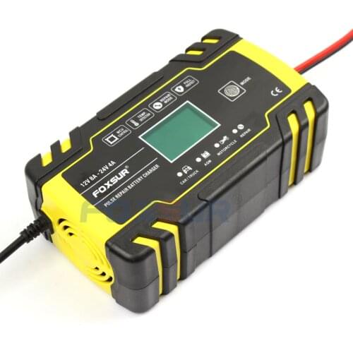 FOXSUR 12V 24V Automatic Smart Battery Charger Maintainer Car Motorcycle Scooter Deep Cycle AGM GEL VRLA LiFePo4 Battery Charger