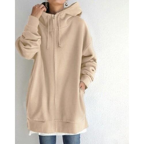 2021 Autumn Winter Long Sleeve Womens Hooded Zipper Cardigan Sweater Casual Straight Pocket Womens Long Sweater Yes Solid