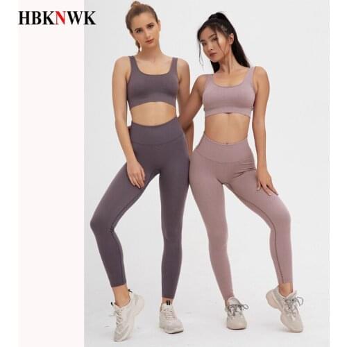 2020 Women Yoga Set Seamless Workout Sportswear 2 Pcs Gym Yoga Clothes +Bra Leggings Running Wear Skinny High Waist Sports Suits