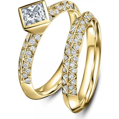 Flower Bridal Ring Sets Romantic Gold Color Anniversary Present For Wife Korean Stylish White Zircon Shaped Women Jewelry Gift