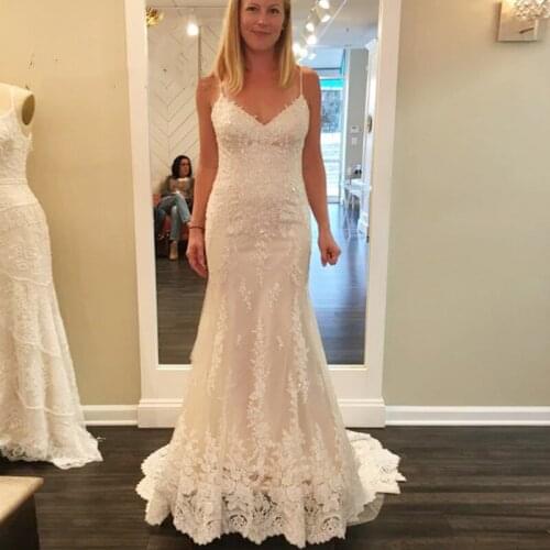 Vestido De Noiva Spaghetti Straps Sexy Backless Wedding Dress Mermaid Lace Beaded Bridal Gown For Women 2021 Robe De Mariee