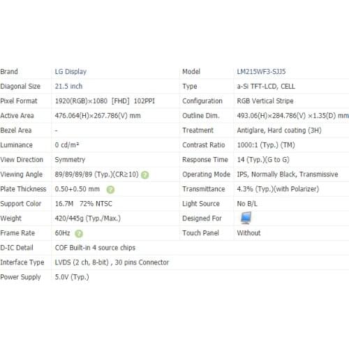 LCD Display Panel LM215WF3-SJJ6 LM215WF3-SJJ5