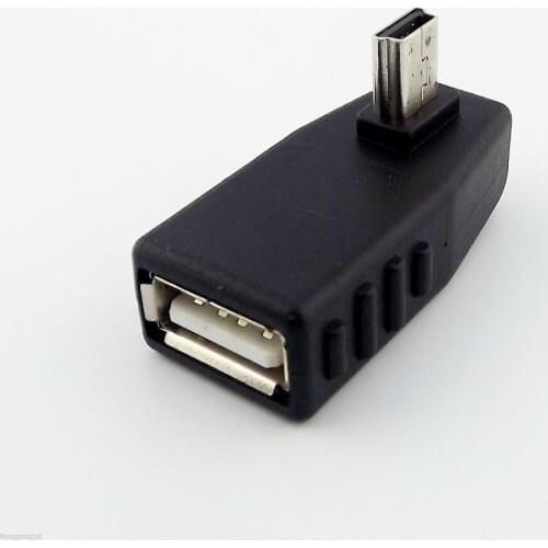 1Pc Black Right Angled Mini USB 5-Pin B Male To USB 2.0 Type A Female OTG Host Adapter