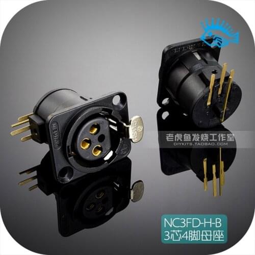 1pcs NC3FD-H-B cannon XLR female socket Nuetrik gold-plated three-core 90 degree curved foot horizontal PCB