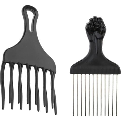 2Pcs Afro Hair Pick Comb Wig Braid Lift Hairbrush High Low Gear Plastic + Steel