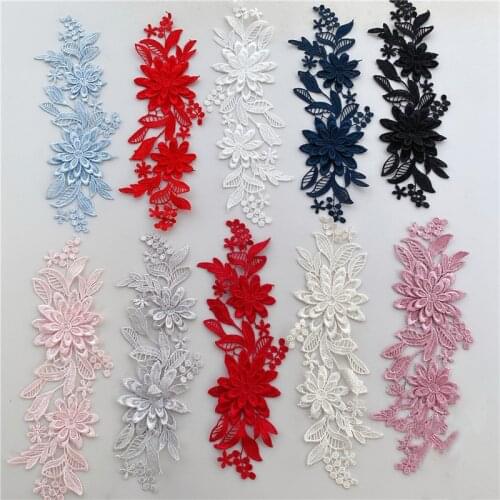 2Pcs Delicate Wedding Head Ornaments Venise Flower Lace Applique Sewing Lace Trim Dress DIY Red White Black Pink