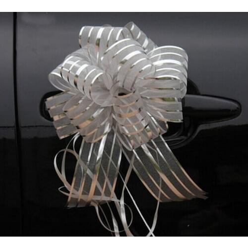 20 Pcs Large Size 5cm snow yarn Silver Pull Bow Wedding Car Room Decoration Halloween Christmas Gift Packing Ribbons