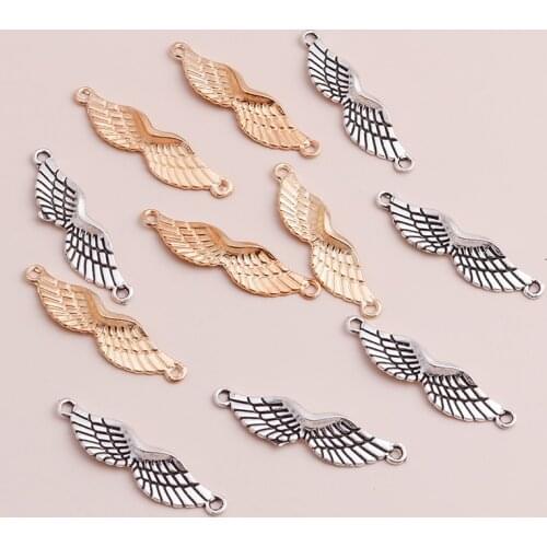 10pcs Vintage Angel Wings Connectors Beads fit Making Bracelets Necklaces Gold Antique Silver Color DIY Pendants Jewelry