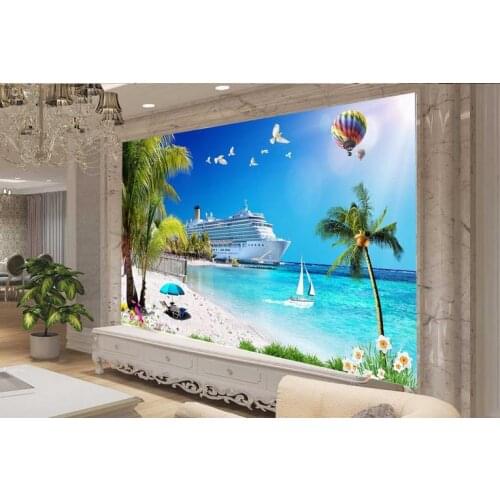 3d photo wallpaper custom 3d wall murals wallpaper murals seaside scenery ship coconut palm beach harbor background wall decor