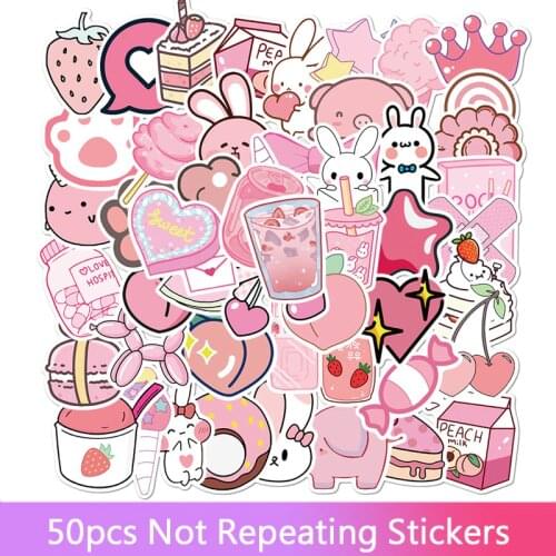 50pcs new cartoon pink girl graffiti stickers suitcase guitar skateboard waterproof without leaving glue stickers
