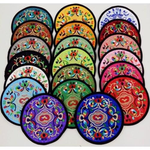 500pcs/lot New Arrival Chinese Style Embroidered Cloth Coaster Tea Coffee Cup Pot Mat Heat Insulation Pad Random Colors