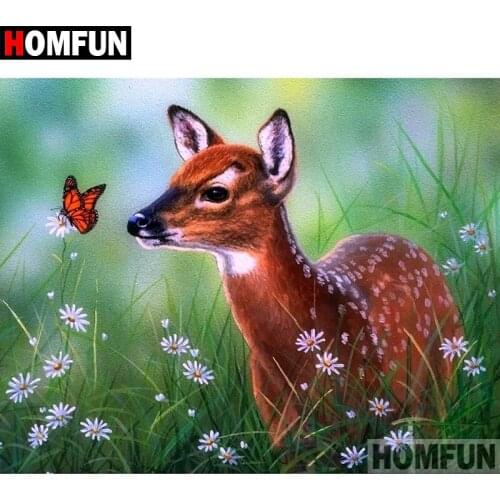 HOMFUN 5D DIY Diamond Painting Full Square/Round Drill "Animal deer " Embroidery Cross Stitch gift Home Decor Gift A08599