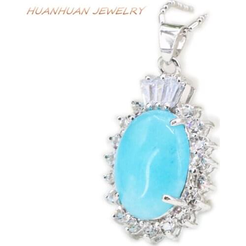 Charms Oval Drop Stone Pendant Stainless Steel Chain For Women 21x34mm Blue Natural Jades Stones Pendants Necklace Jewelry B3343