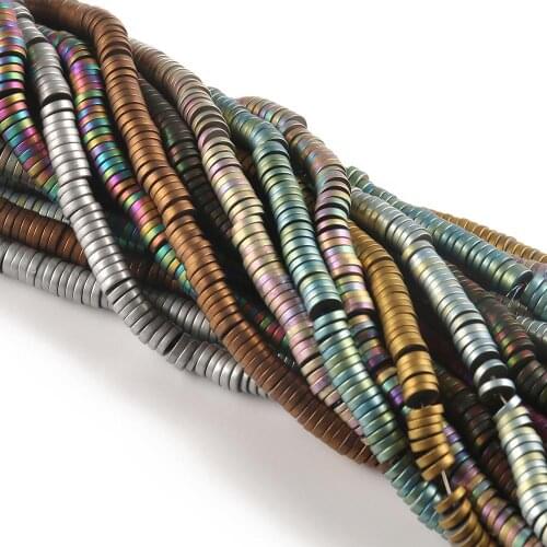 Natural Hematite Flat Round Loose Matte Stone Beads for Jewelry Making DIY Bracelet Accessories 15" Disc Shape Rondells