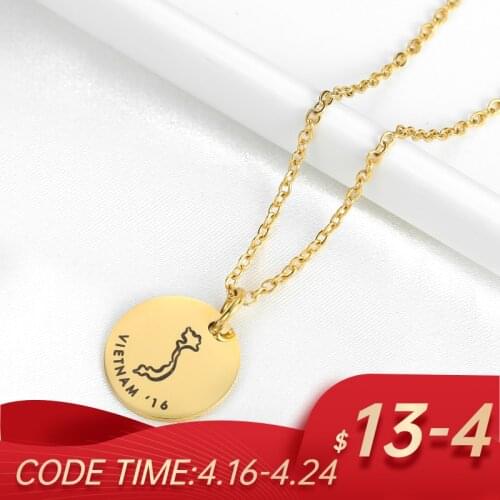 Personalized World Map Coin Pendant Necklace Stainless Steel Custom Name Jewel With Date Necklace Gift for Wife Children