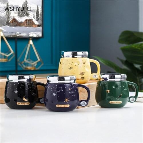 Cup cute girl water cup office household ceramics with lid creative personality trend large capacity tableware cooking tools