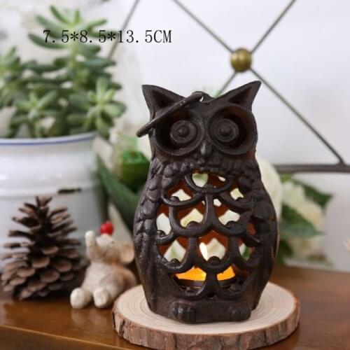 European Style Retro Wind Lantern Candle Holder Owl Iron Art Scenic Gardening Decoration Lantern Pendant Wall Hanging Lamp