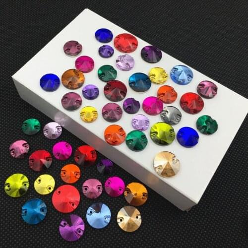 Colorful 8 10 12 14 16 18 mm Rivoli round shape crystal glass sew on rhinestone for bags,garment,shoes,Wedding dress decoration